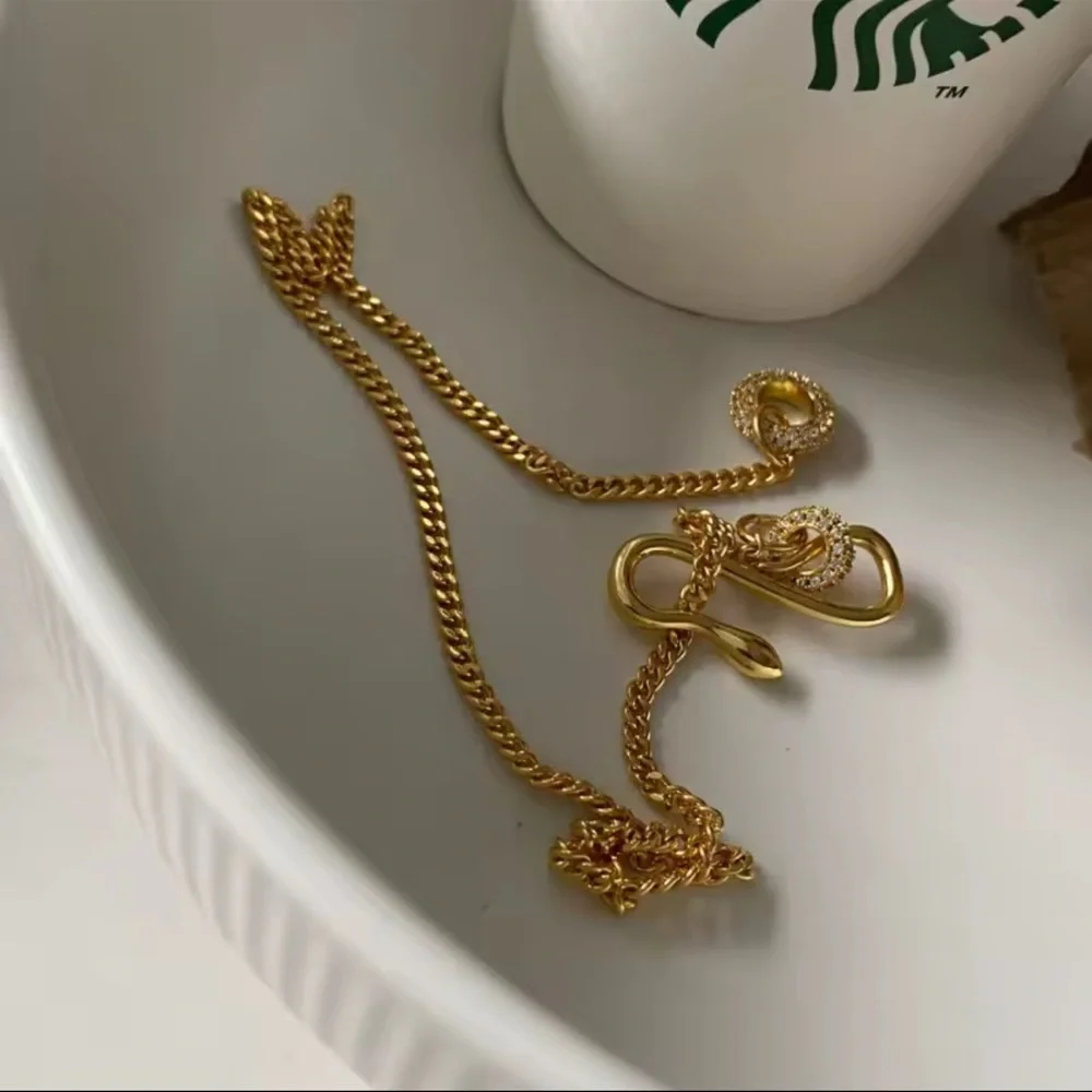 Snake Necklace 18K Gold Luxurious Crystal Stainless Steel for Men Women - Picture 8 of 13